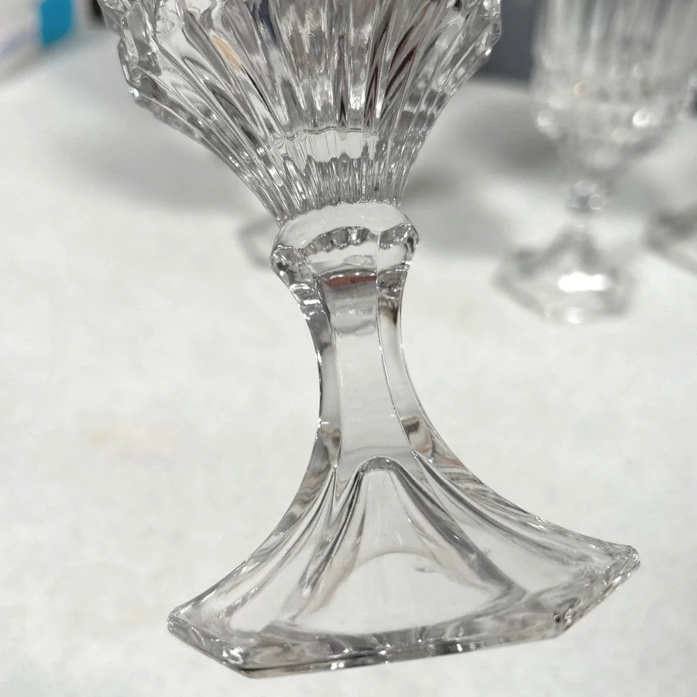 Fostoria Heritage Clear Glass Crystal Water Goblets Hexagon Diamond Wedge Set/5